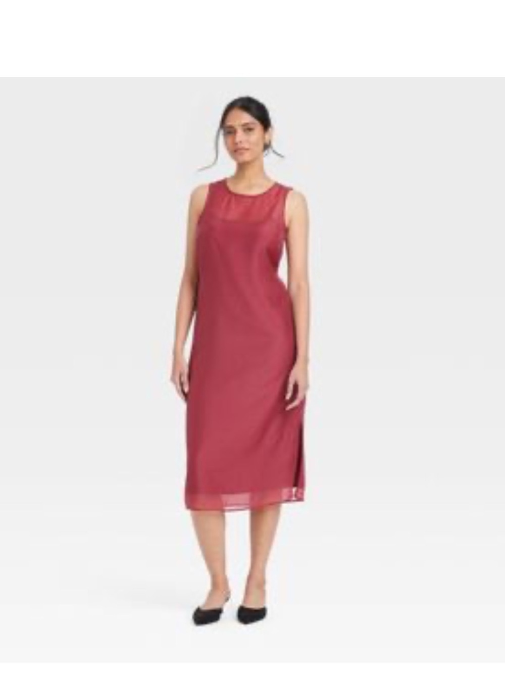 Women's Sheer Midi Shift Dress - A New Day Burgundy Sz S  -Tanga
